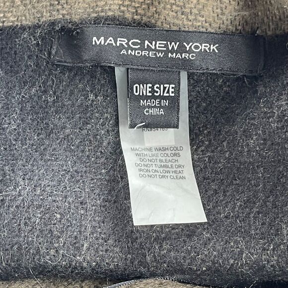 Marc New York Shawl One Size Tan Gray Plaid Fringe Soft Tassel Tie Front Wrap - Picture 12 of 15